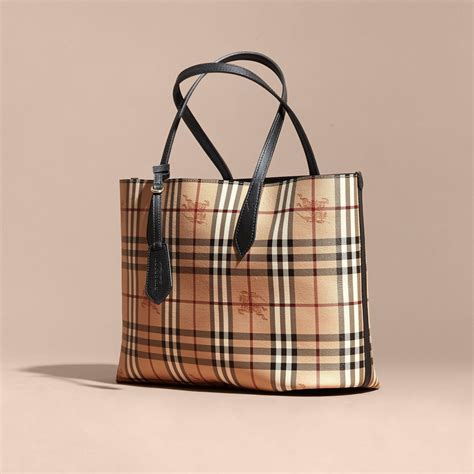 burberry leather & check canvas tote bag black|Note Bag in Black .